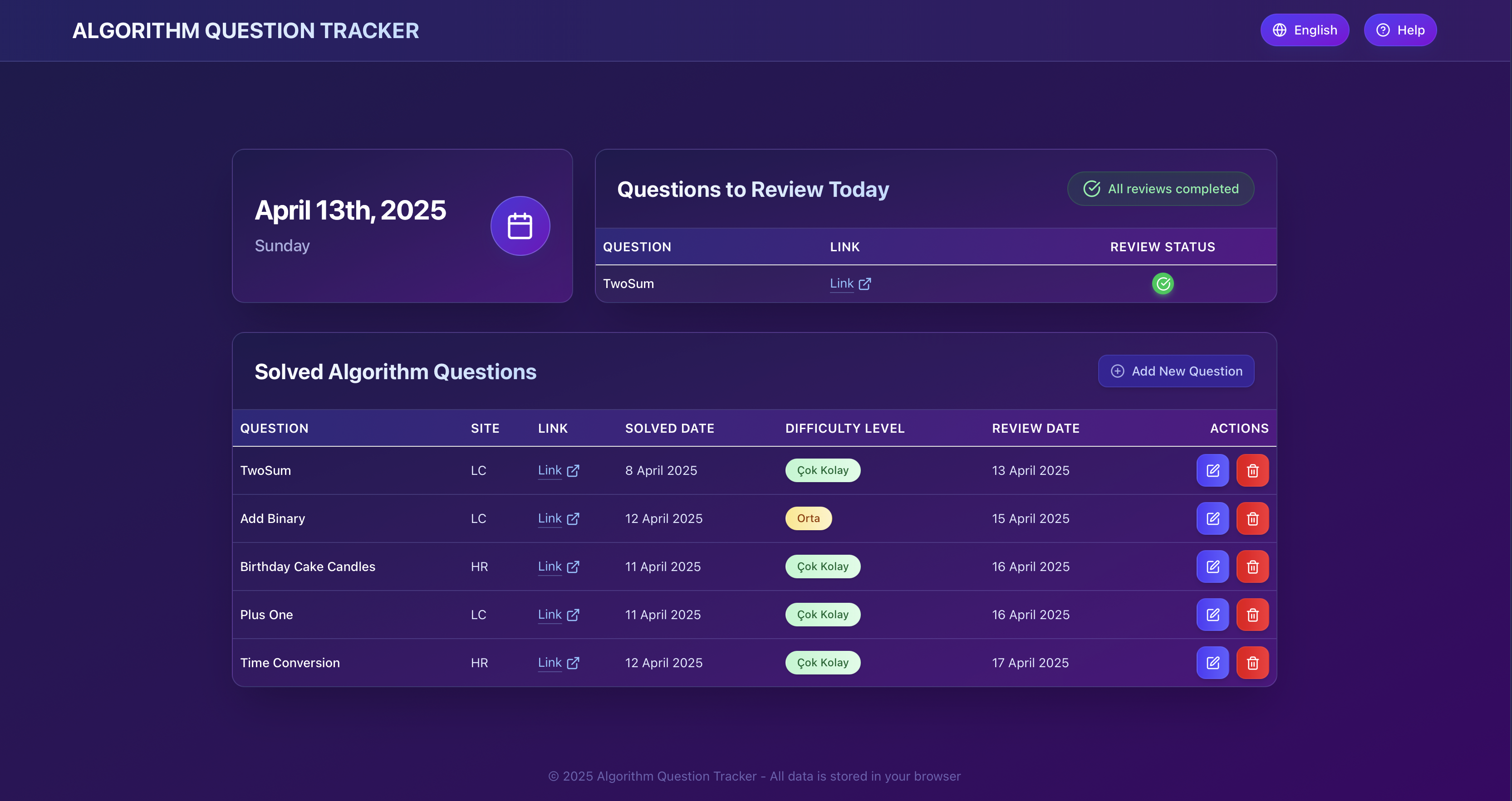 Algorithm Question Tracker